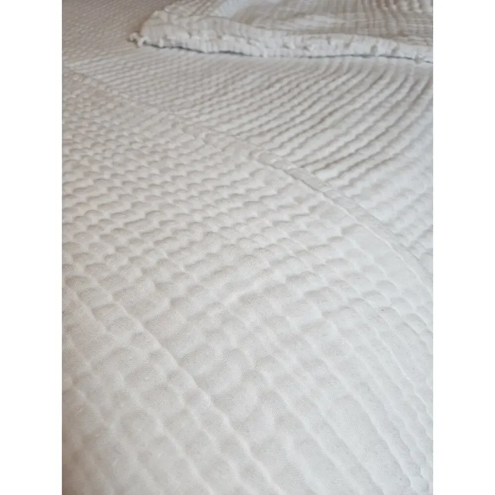Anthropologie Reversible Airy Gauze White Queen Duvet Cover Fringe Edge Boho